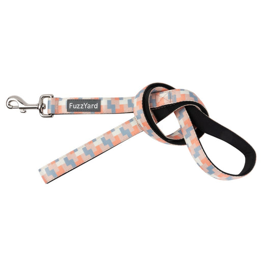 FuzzYard Yazd dog lead with pastel geometric pattern, neoprene material, and 360° rotating clasp.