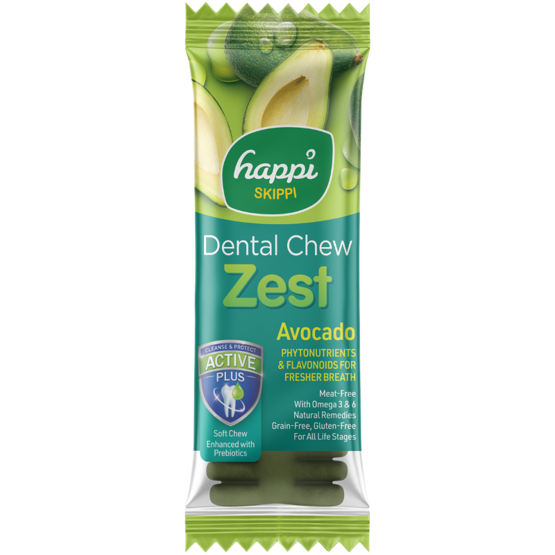 [10 for $12] Happi Skippi Zest Avocado 4 Inch Dental Dog Chew - 25g