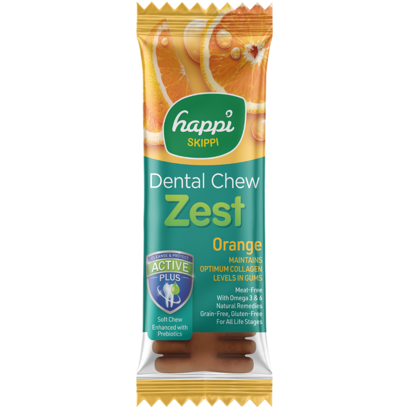[10 for $12] Happi Skippi Zest Orange 4 Inch Dental Dog Chew - 25g