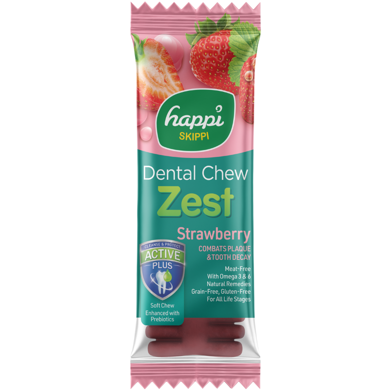 [10 for $12] Happi Skippi Zest Strawberry 4 Inch Dental Dog Chew - 25g