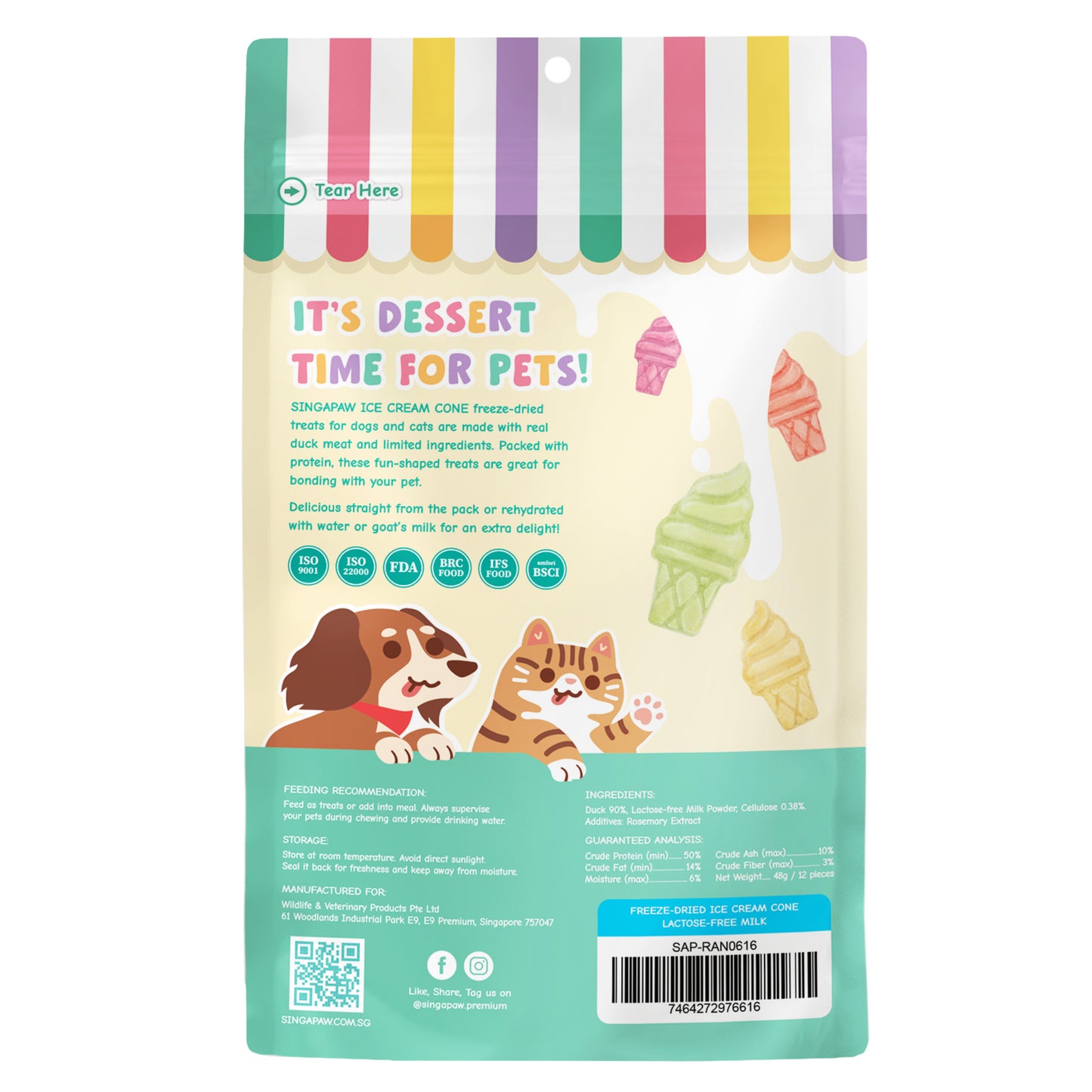 SingAPaw Freeze-Dried Ice Cream Cone Lactose-Free Milk