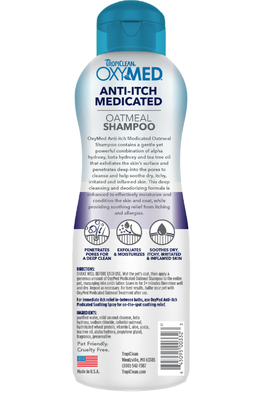 Tropiclean OxyMed Anti-Itch Medicated Oatmeal Shampoo for Cats & Dogs 592ml