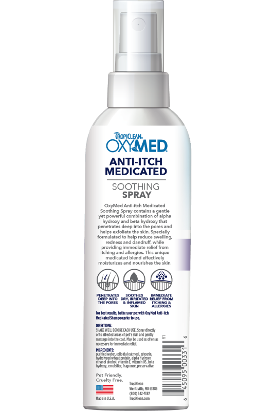 Tropiclean OxyMed Anti-Itch Medicated Spot Treatment Spray for Cats & Dogs 8oz