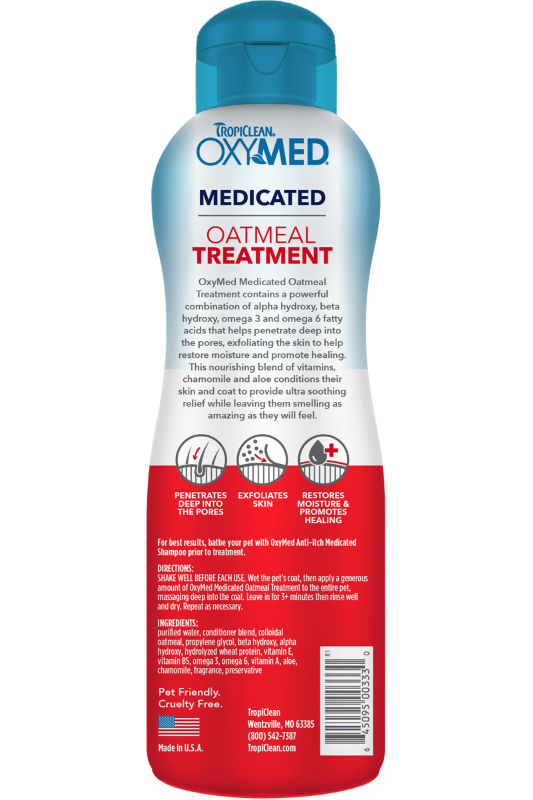 Tropiclean OxyMed Medicated Oatmeal Treatment Rinse for Cats & Dogs 20oz