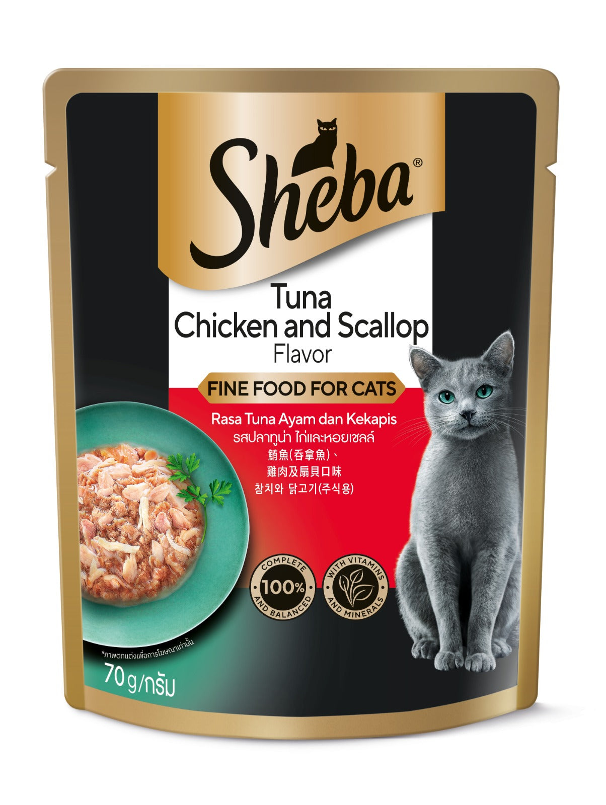 Sheba Pouch Wet Cat Food Tuna, Chicken & Scallop 70g