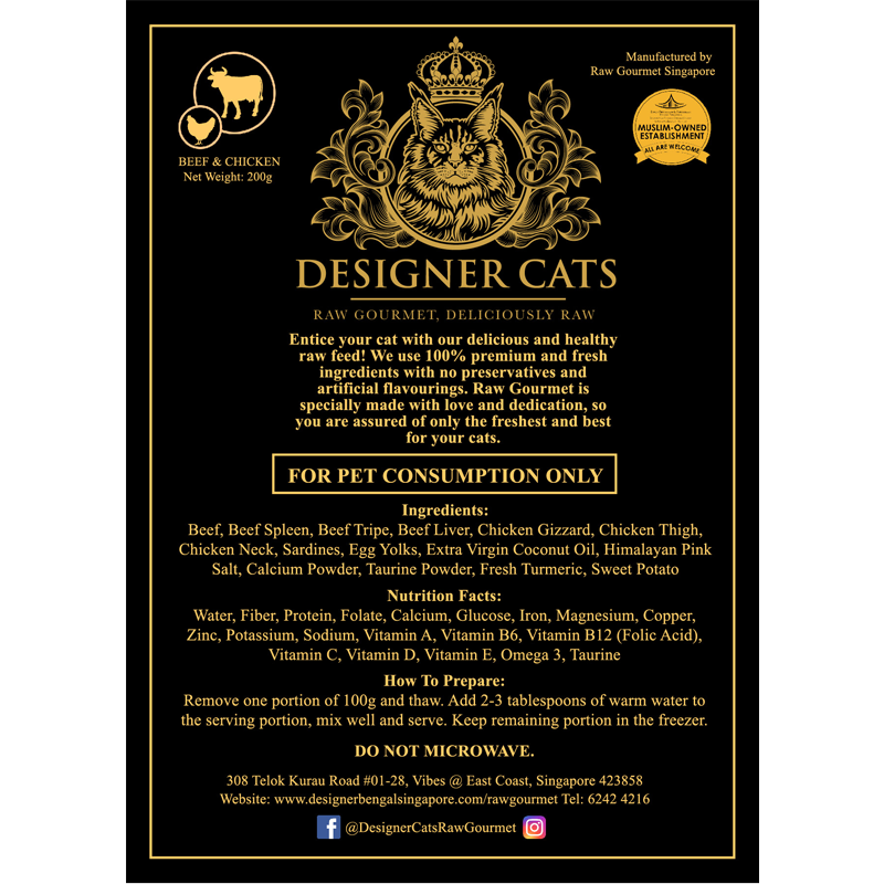 Designer Cat's Raw Frozen Gourmet - Beef and Chicken