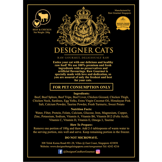 Designer Cat's Raw Frozen Gourmet - Beef and Chicken
