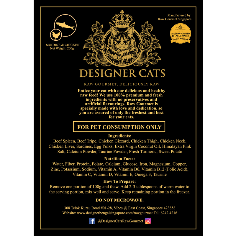Designer Cat's Raw Frozen Gourmet - Sardine and Chicken