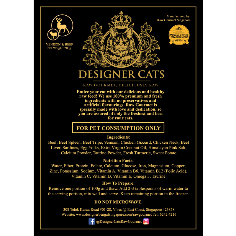 Designer Cat's Raw Frozen Gourmet - Venison and Beef