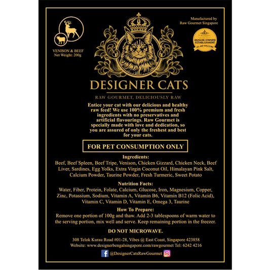 Designer Cat's Raw Frozen Gourmet - Venison and Beef