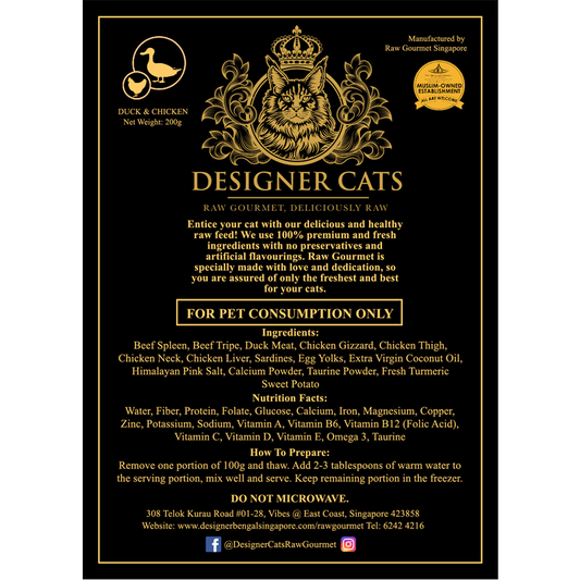 Designer Cat's Raw Frozen Gourmet - Duck and Chicken