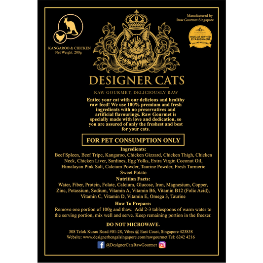 Designer Cat's Raw Frozen Gourmet - Kangaroo and Chicken