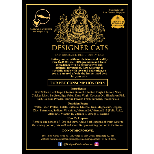 Designer Cat's Raw Frozen Gourmet - Sardine and Chicken